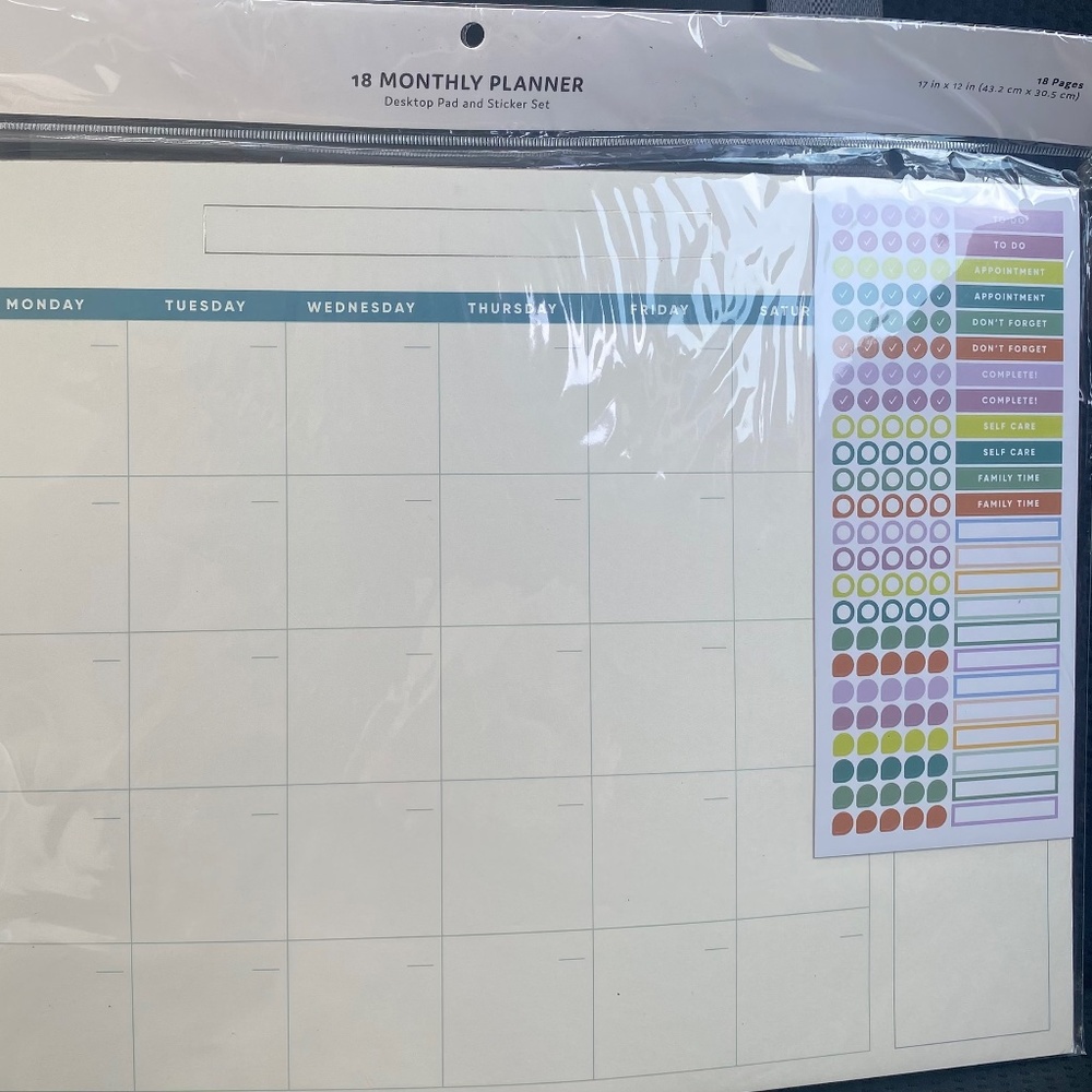 18 Monthly Undated Planner Calendar - Desktop Pad and Sticker Set
